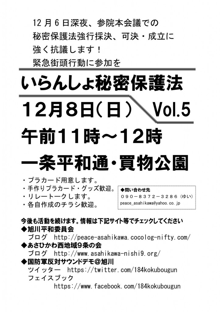 1208「いらんしょ秘密保護法」vol_5のビラ(1)